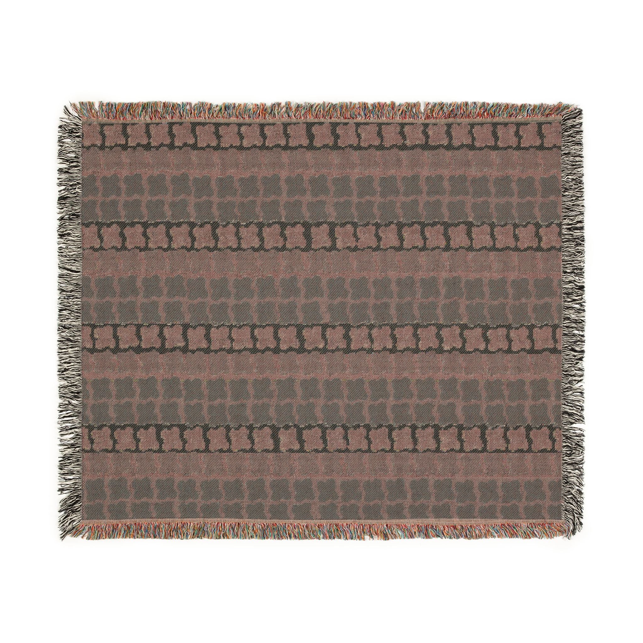 Mid Century Modern Cotton Throw Blanket | 1960s Inspired Geometric Pattern | Retro Green Sofa Throw with Fringe