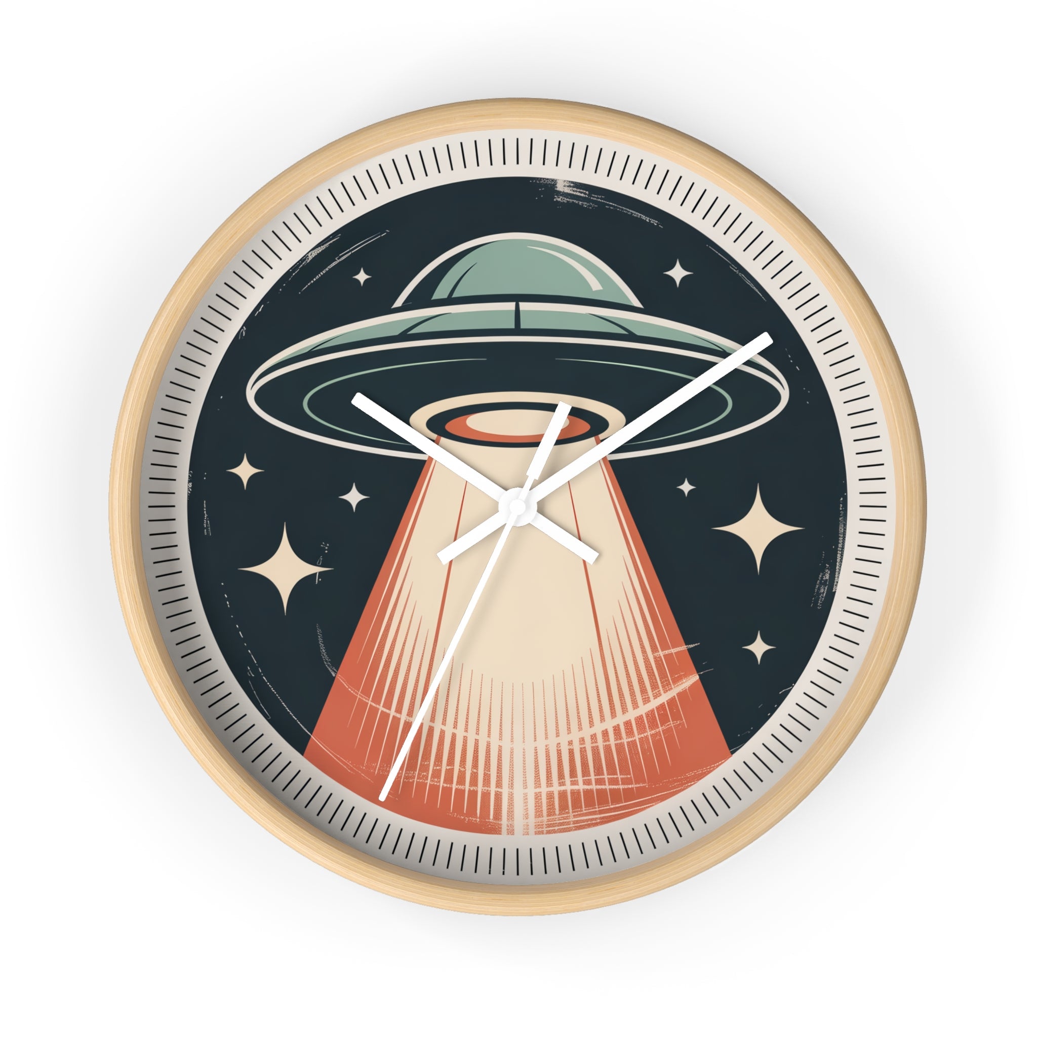 Mid Century Modern Clock, Vintage UFO Beam Wall Clock, Retro Sci Fi Space Decor, 1950s Roadside Poster Style, Atomic Space Age Clock