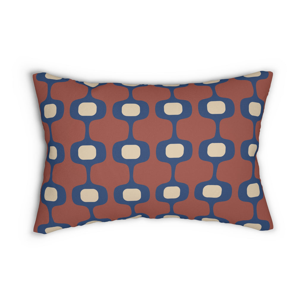 Mid-Century Geometric Pattern Lumbar Pillow | Retro Terracotta Navy Accent