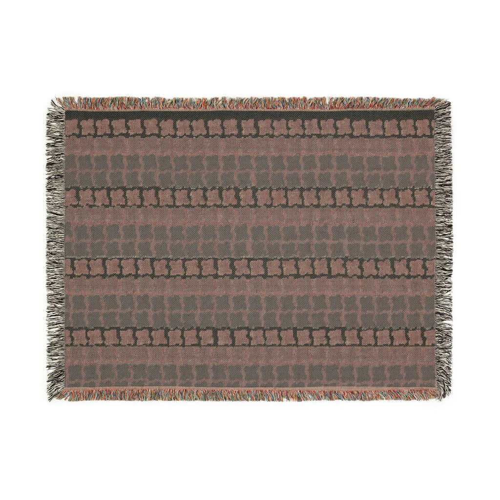 Mid Century Modern Cotton Throw Blanket | 1960s Inspired Geometric Pattern | Retro Green Sofa Throw with Fringe