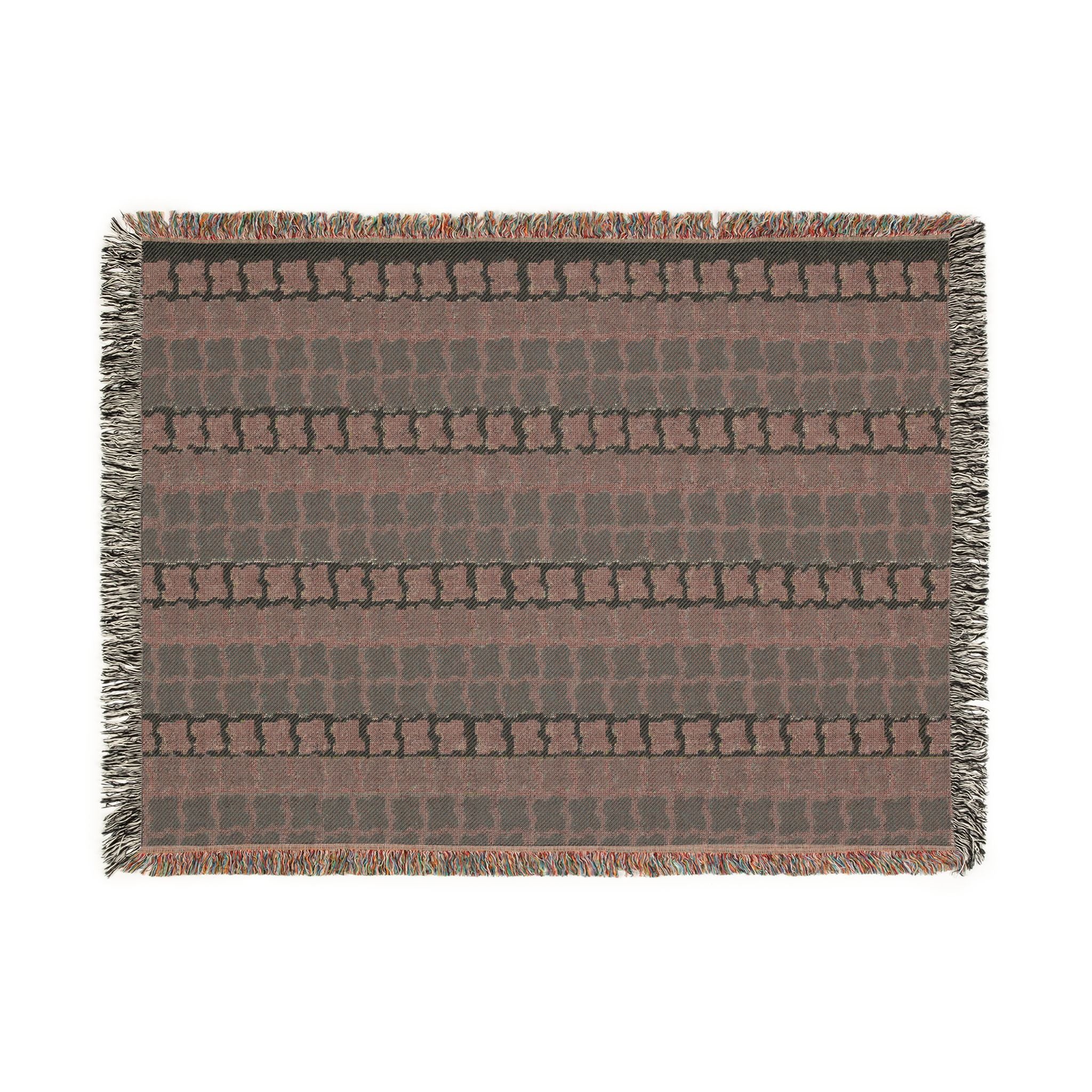 Mid Century Modern Cotton Throw Blanket | 1960s Inspired Geometric Pattern | Retro Green Sofa Throw with Fringe