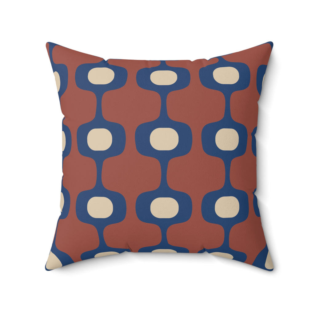 Mid-Century Geometric Pattern Pillow, Retro Terracotta Navy Accent