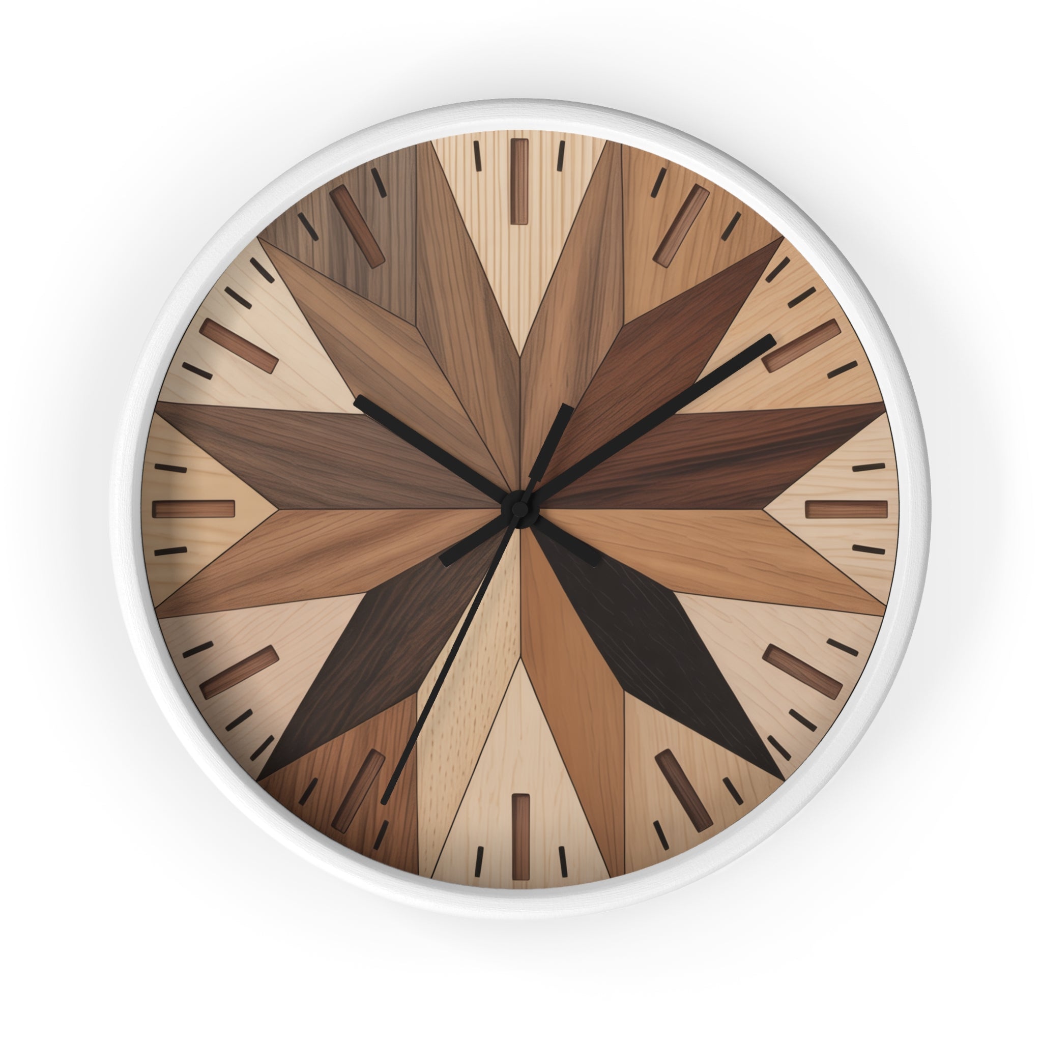 Mid Century Modern Clock Face Design, Maple Leaf Pattern, Marquetry-Style Pattern, Neutral Scandinavian Decor