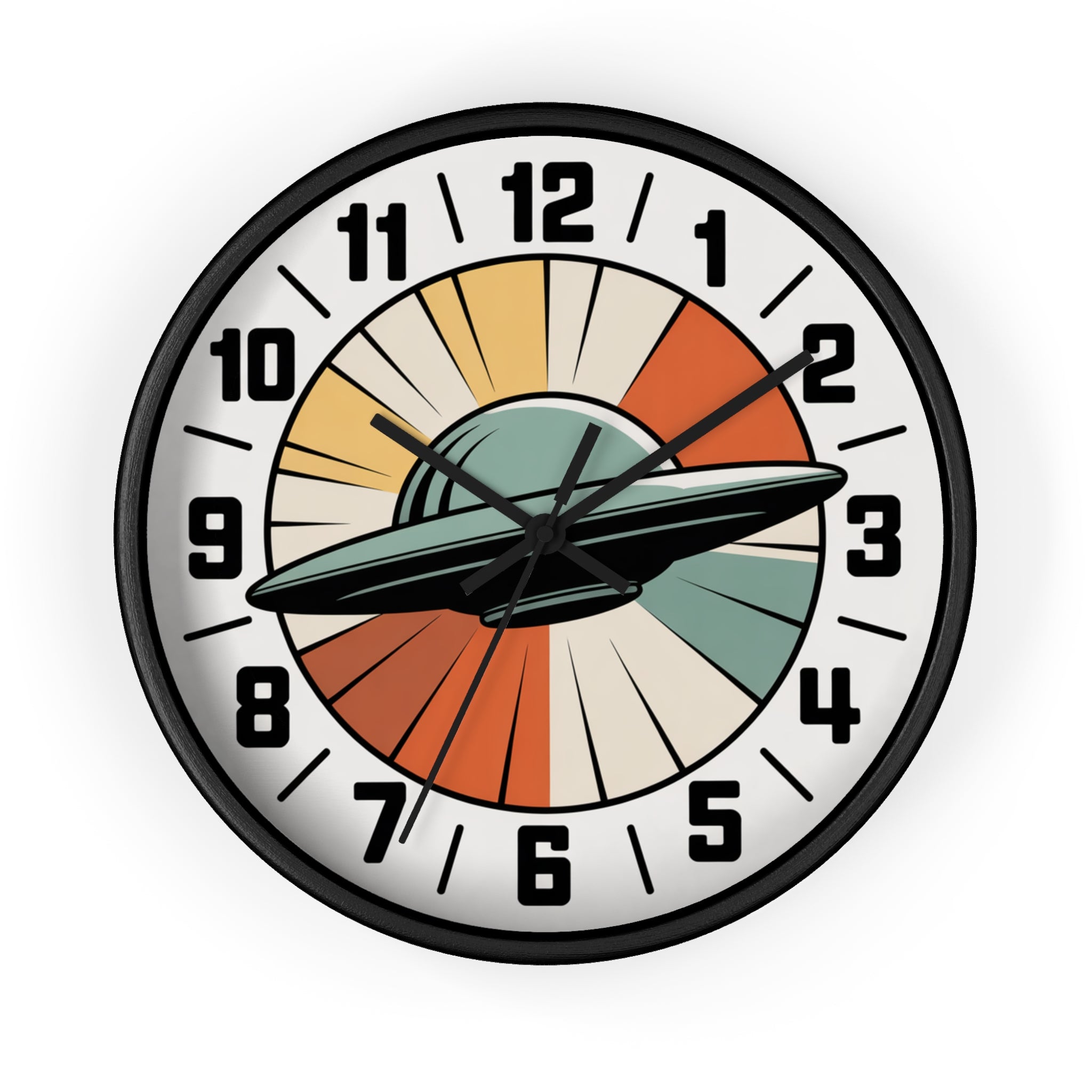 Mid Century Modern Clock, Retro UFO Wall Clock, Space Age Sunburst Dial, 1950s Flying Saucer Decor, Atomic Sci Fi Wall Art