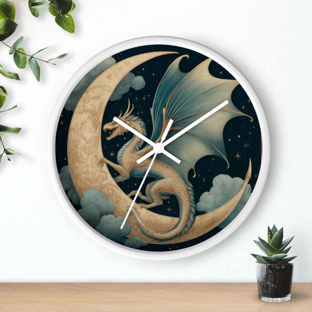Dragon Crescent Moon Wall Clock | Midnight Stars Emblem