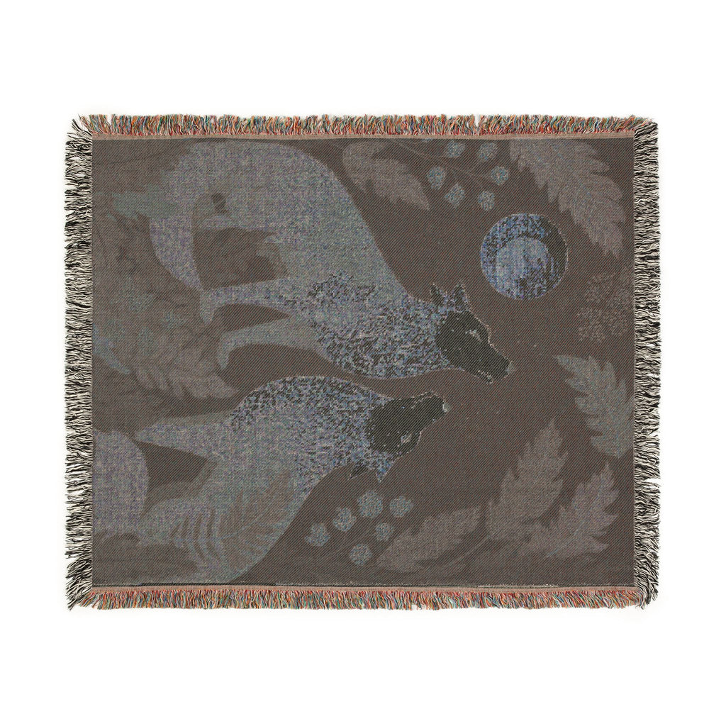 Woven Wolves Moon scene blanket | Tapestry-style woodland heirloom throw