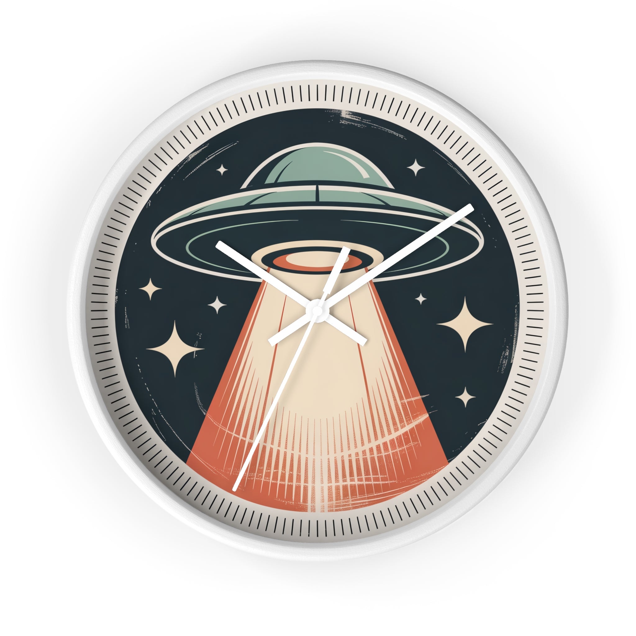 Mid Century Modern Clock, Vintage UFO Beam Wall Clock, Retro Sci Fi Space Decor, 1950s Roadside Poster Style, Atomic Space Age Clock
