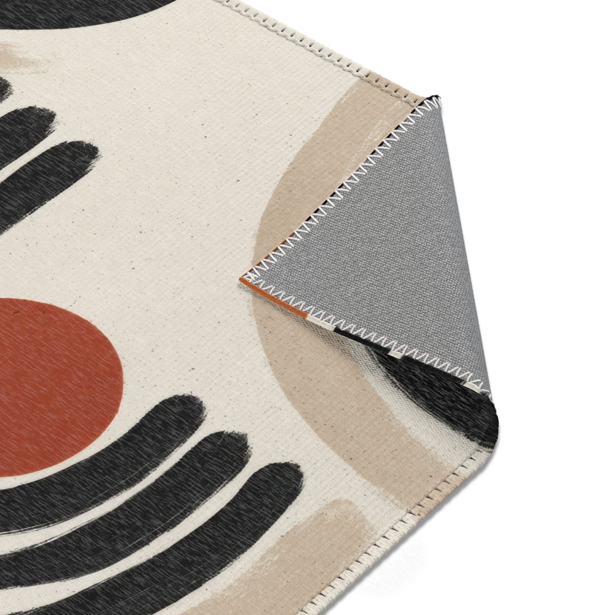 Hand-Drawn Arches MCM Area Rug | Modern Sun Dot Pattern, Neutral Tan Terracotta