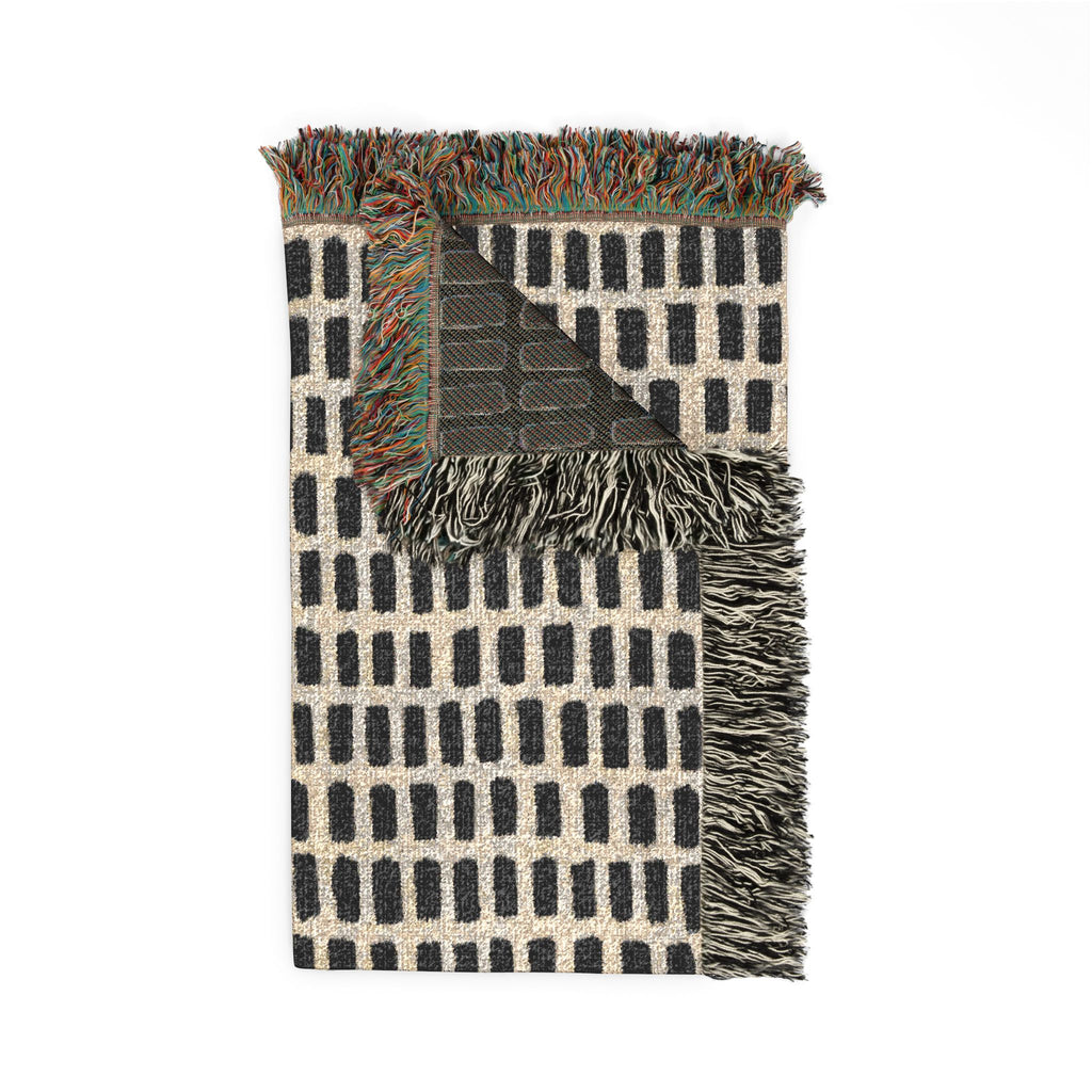 Updated Hand-Drawn Grid Texture Woven Blanket | Cream Background