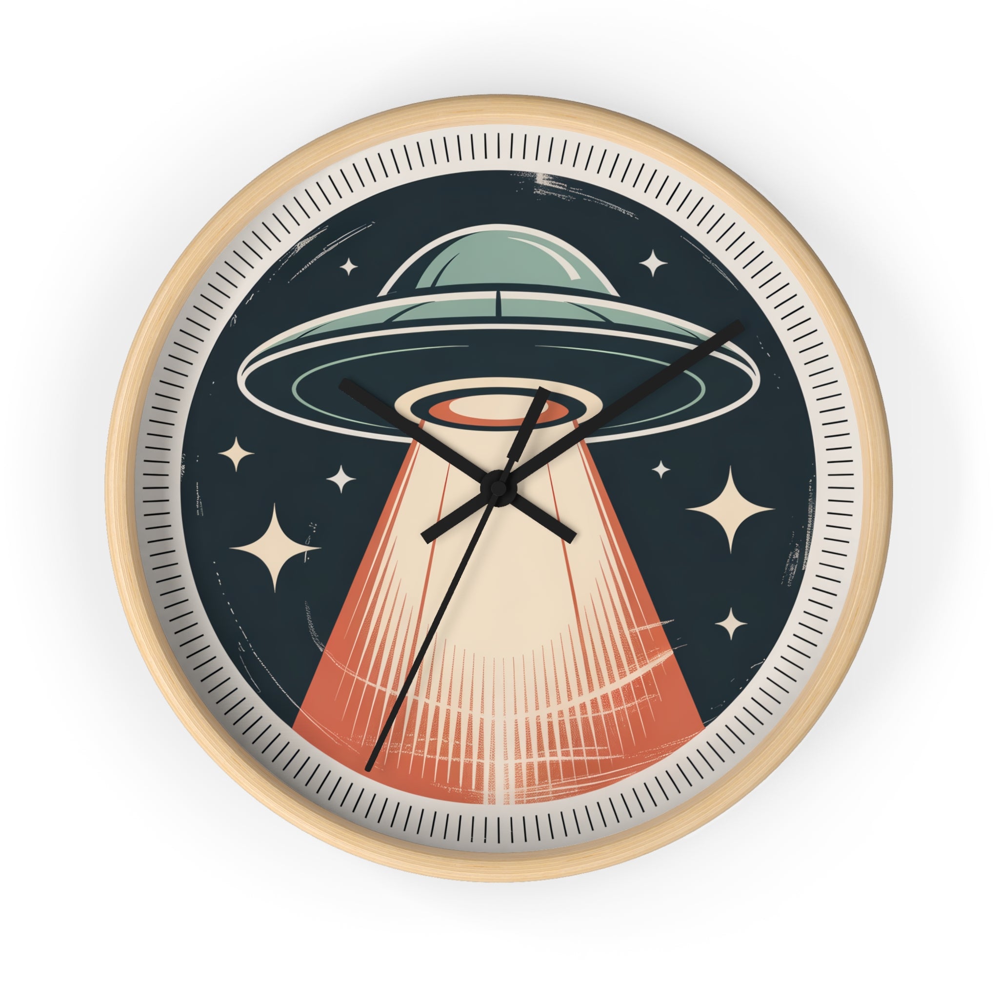 Mid Century Modern Clock, Vintage UFO Beam Wall Clock, Retro Sci Fi Space Decor, 1950s Roadside Poster Style, Atomic Space Age Clock