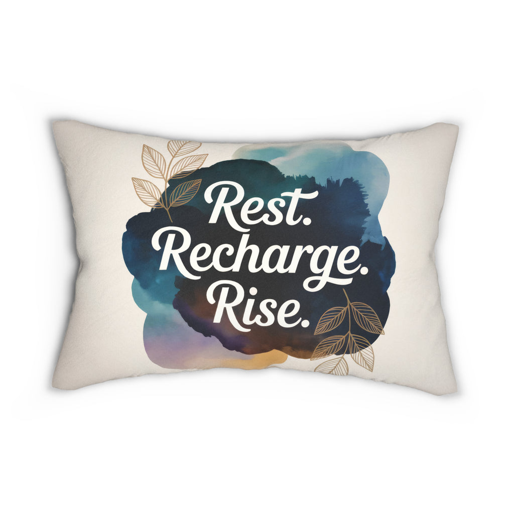 Rest Recharge Rise Lumbar Pillow | Watercolor Affirmation Home Decor
