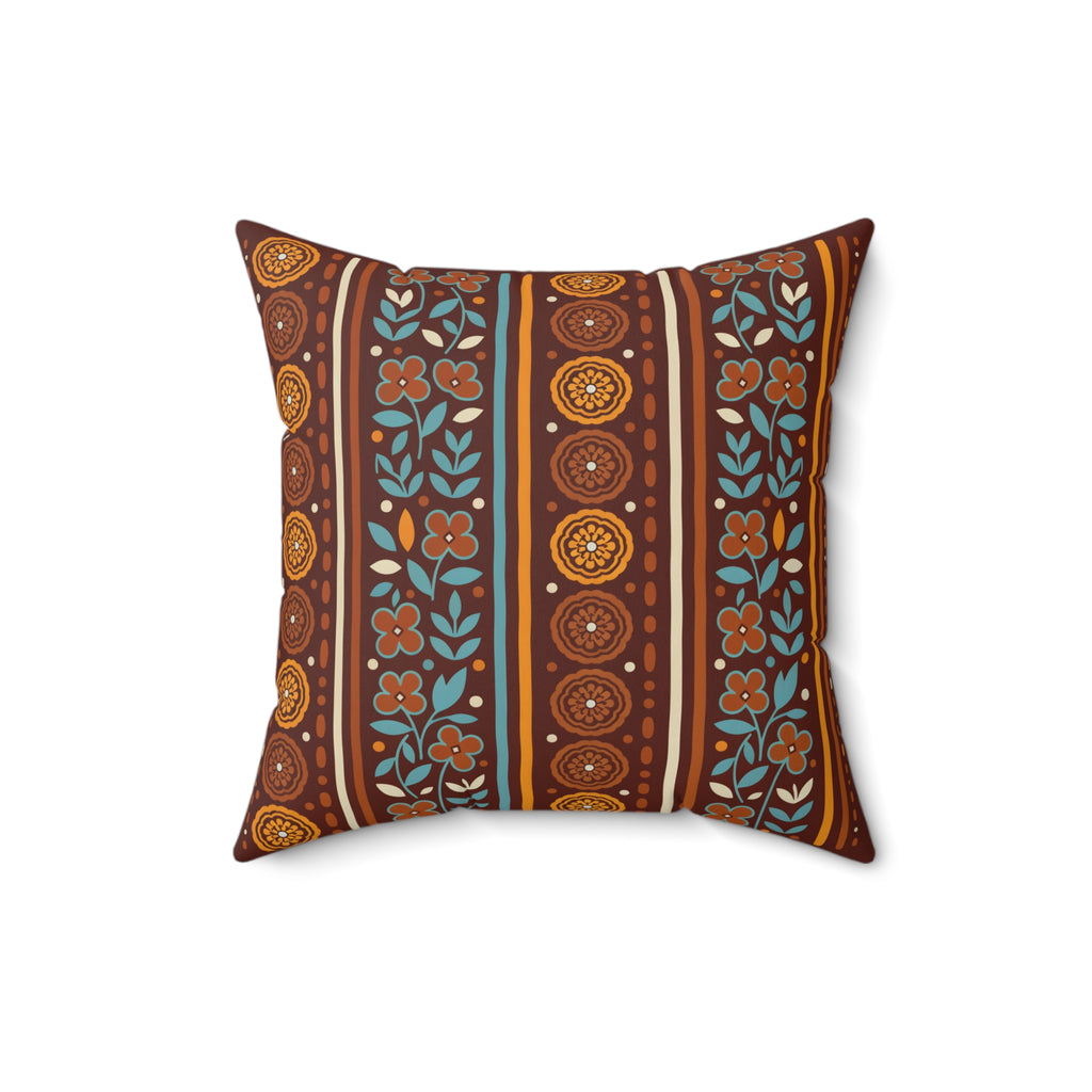 Folk floral stripe faux suede throw pillow, alternate view