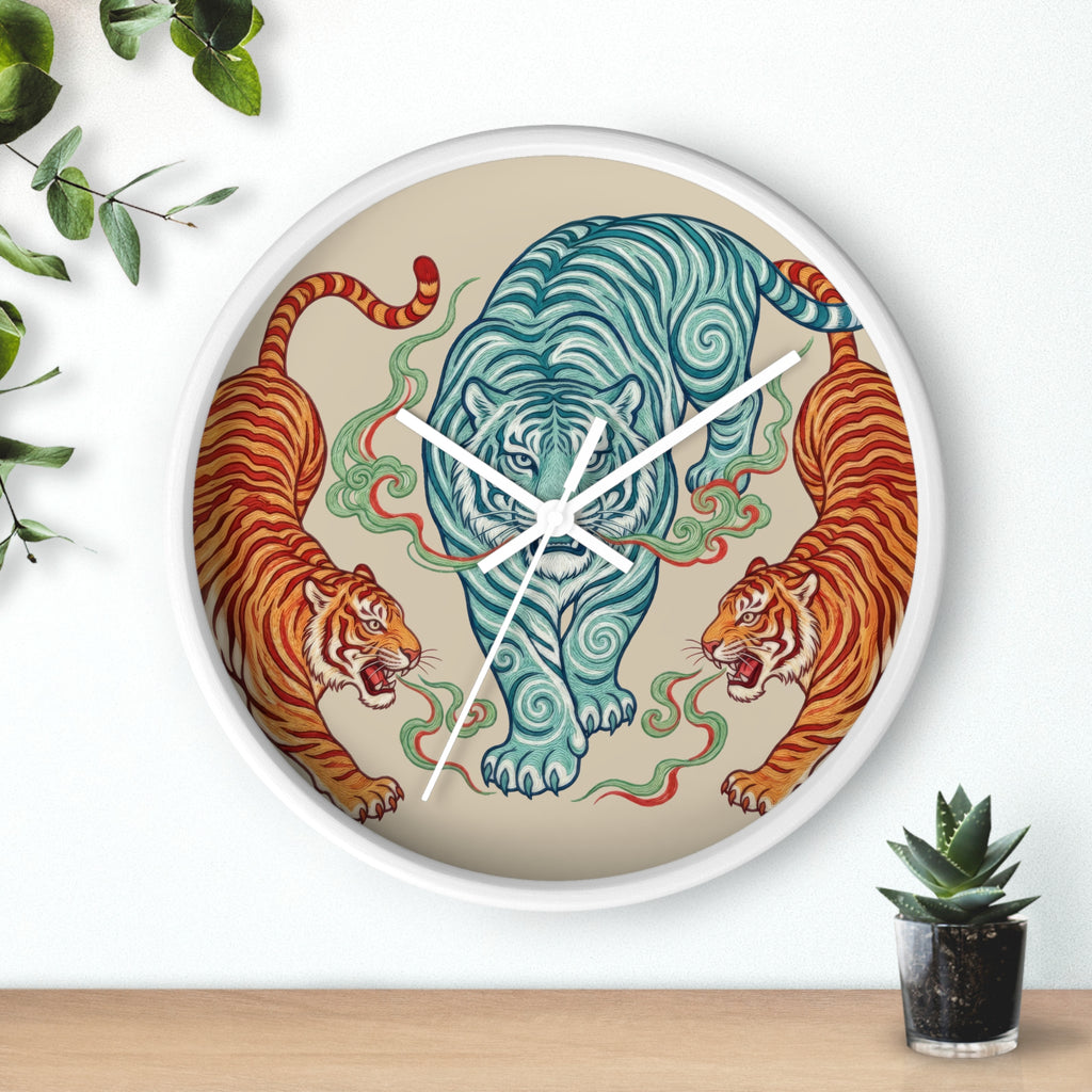 Chinoiserie Three Tigers Wall Clock | Mid Century Modern