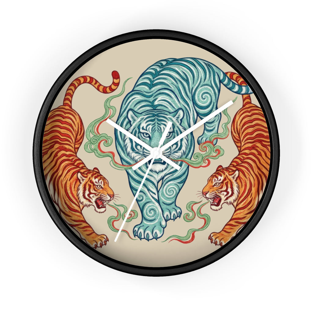 Chinoiserie Three Tigers Wall Clock | Mid Century Modern