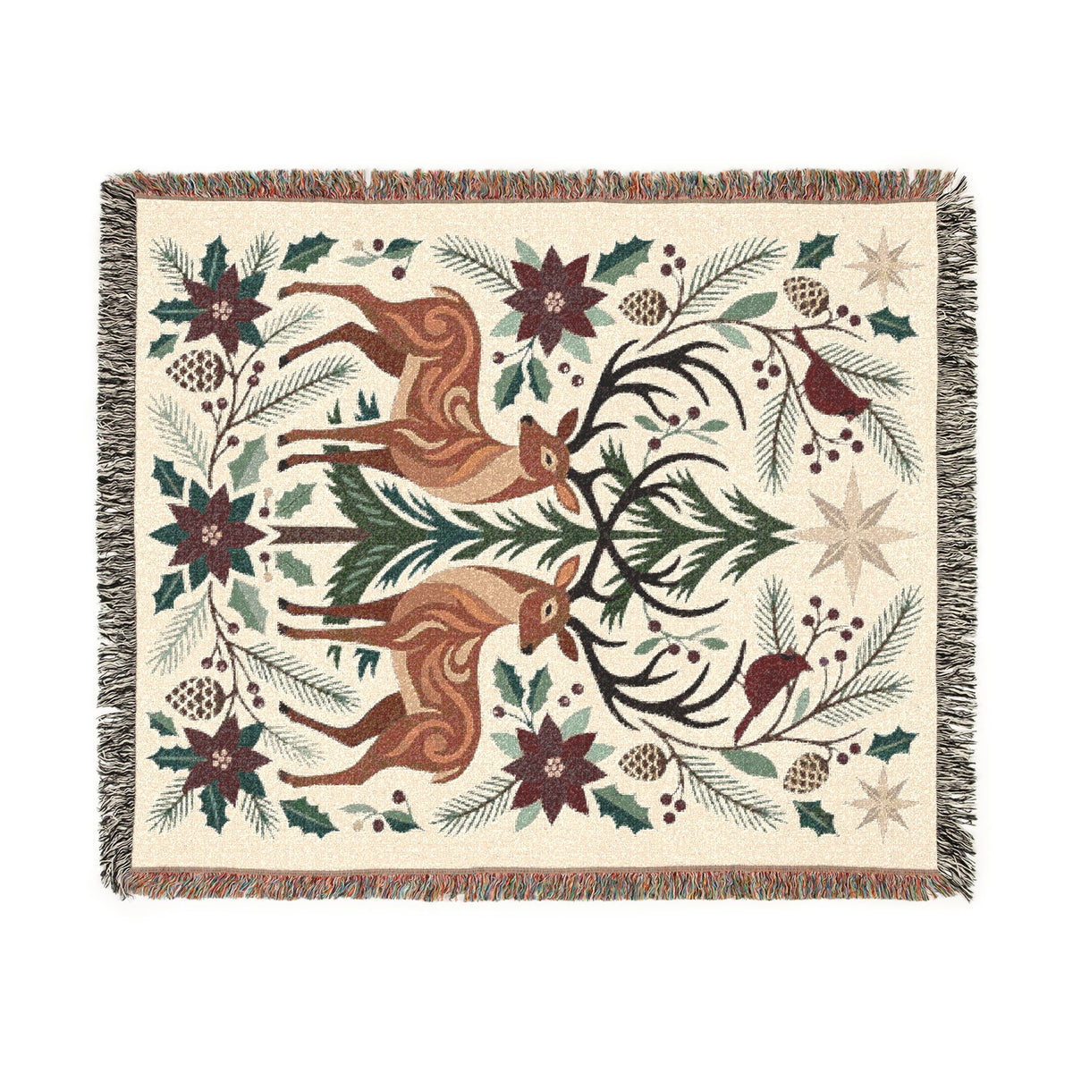 Folk Fox & Floral Woven Blanket | Tapestry Throw