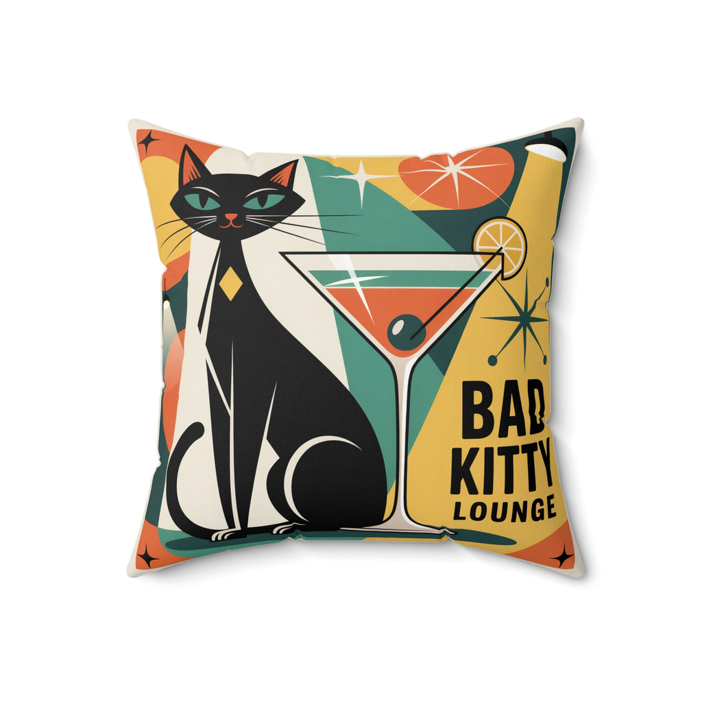 Bad Kitty Lounge Mod Pillow , Retro Cat Throw Pillow, Mid Century Modern Home Decor, Atomic Cat Cushion, Gift for Cat Lovers