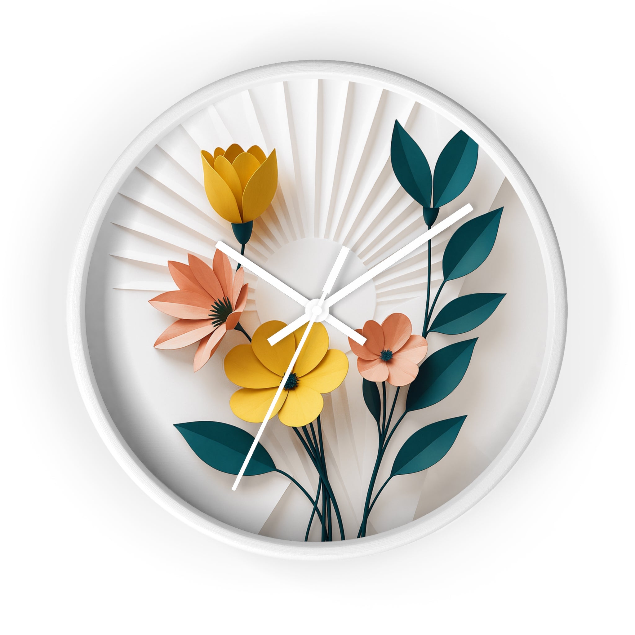 Mid Century Modern Clock | Botanical 3D Paper Flower Art |  Layered Vintage Floral Decor