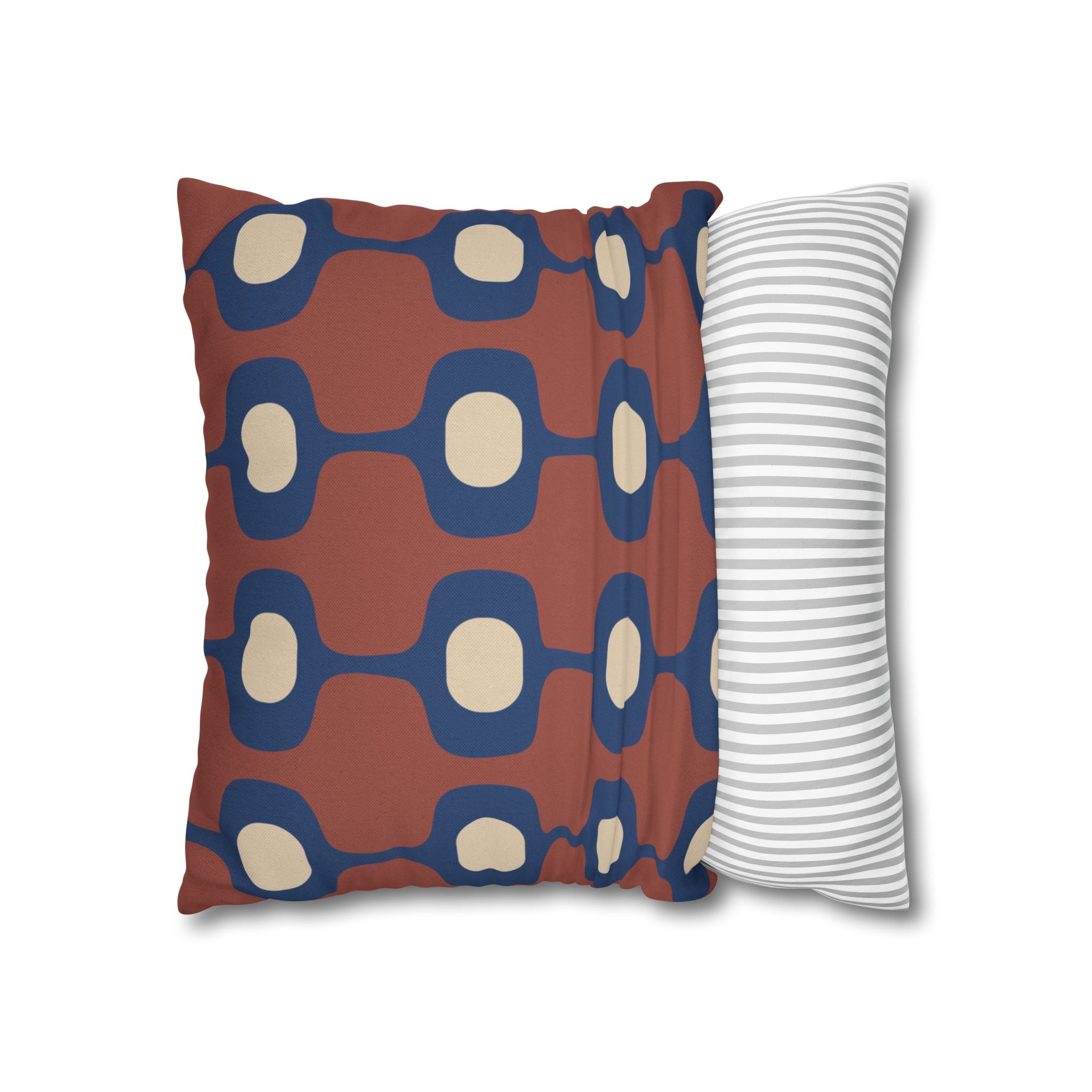 Mid-Century Geometric Repeat Square Pillowcase | Terracotta Navy Cream