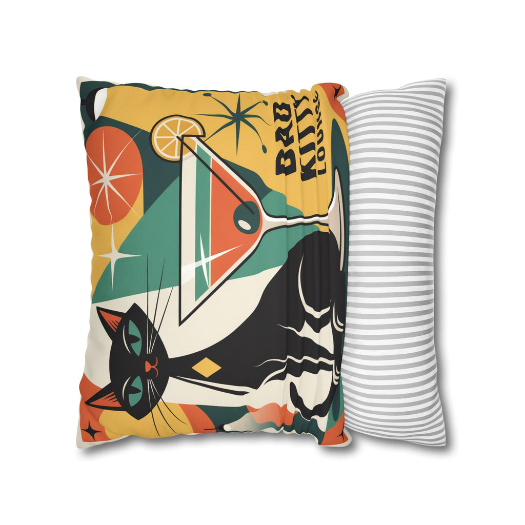 Bad Kitty Mid Century Modern Faux Suede Square Pillowcase | Retro Cat Accent