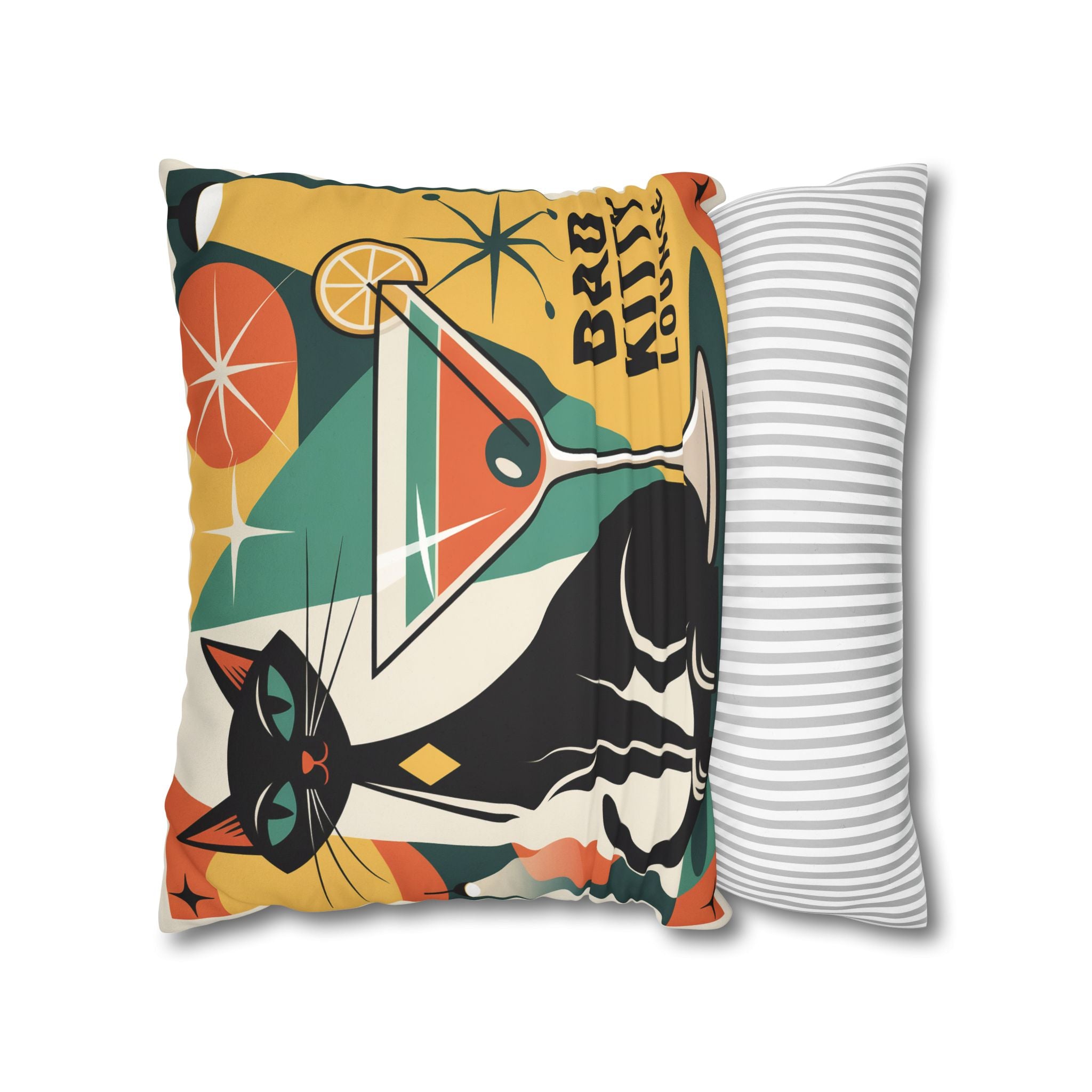 Bad Kitty Mid Century Modern Faux Suede Square Pillowcase | Retro Cat Accent