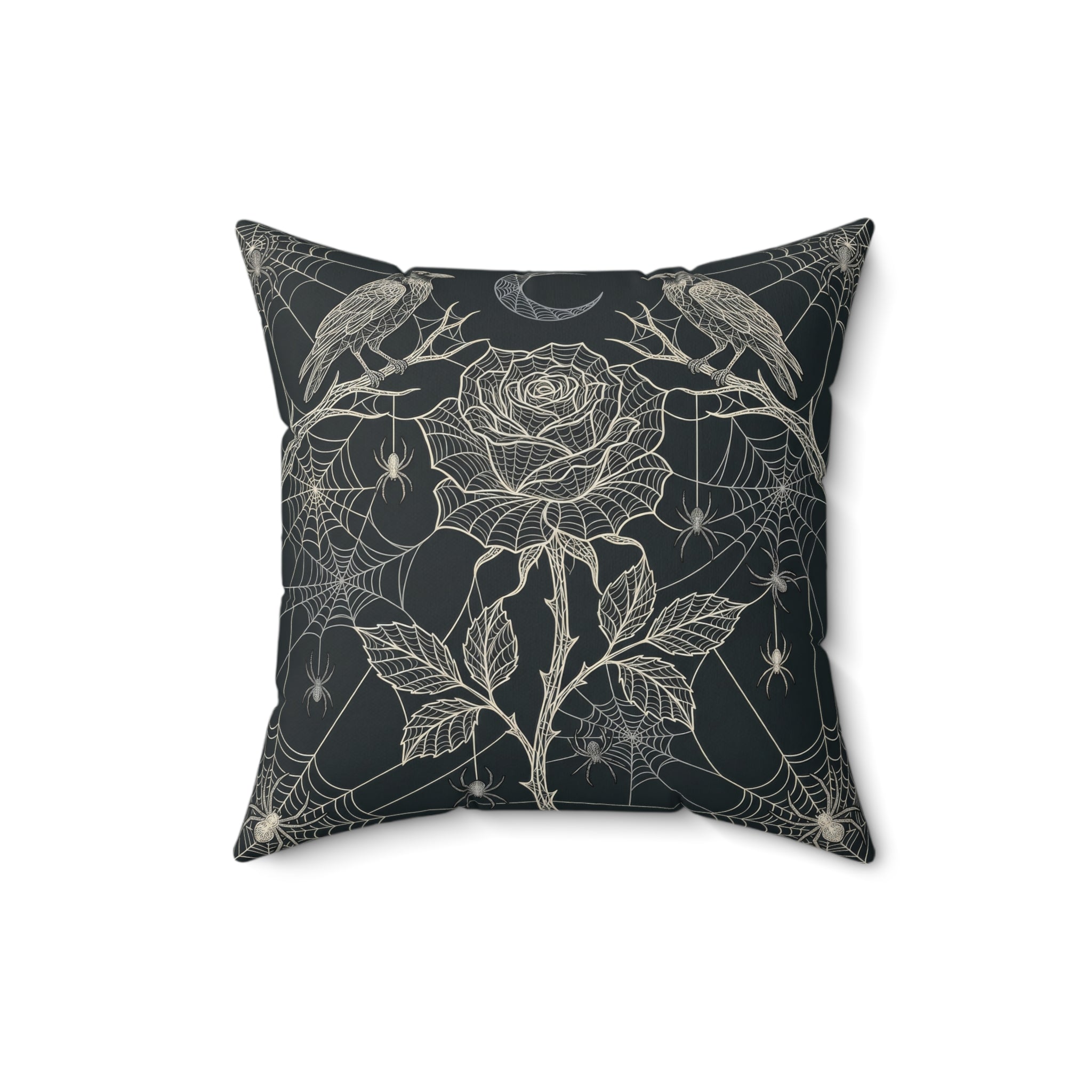 Copy of Gothic Spiderweb Rose Pillow | Charcoal Decorative Throw Pillow
