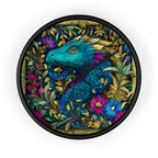 Stained-glass-style dragon night garden wall clock in jewel-tone colors