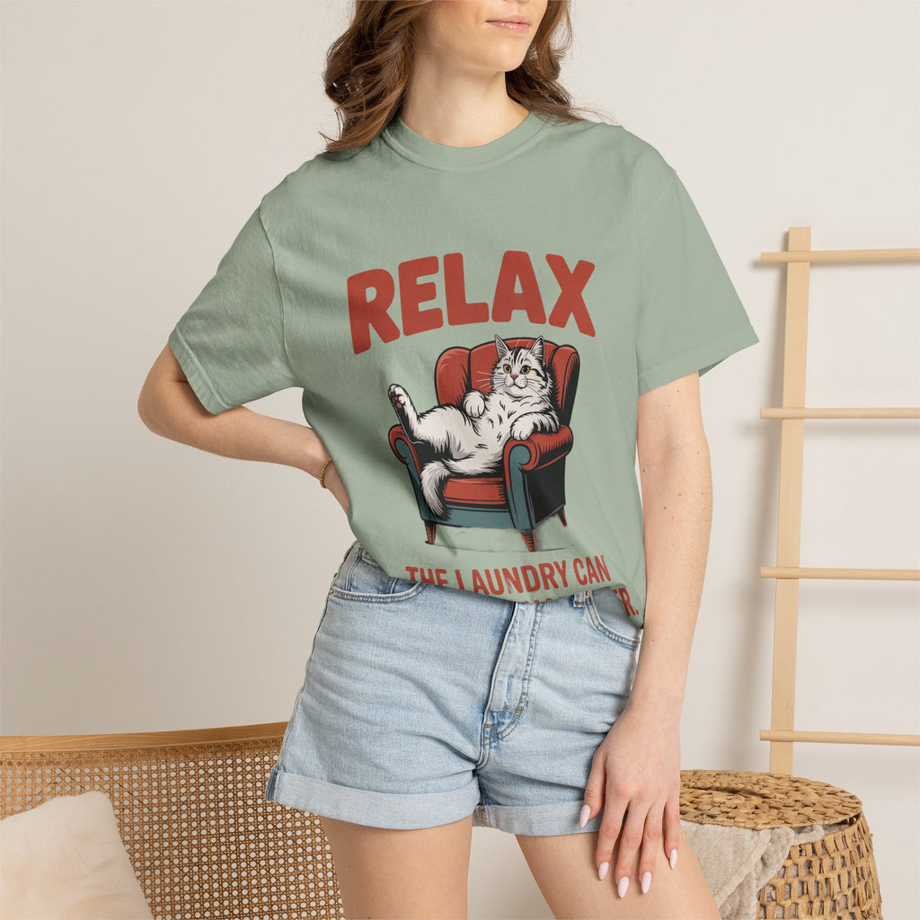 Funny Cat Shirt, Relax The Laundry Can Develop Character Tee, Retro Cat Lover Gift, Vintage Lazy Cat Graphic