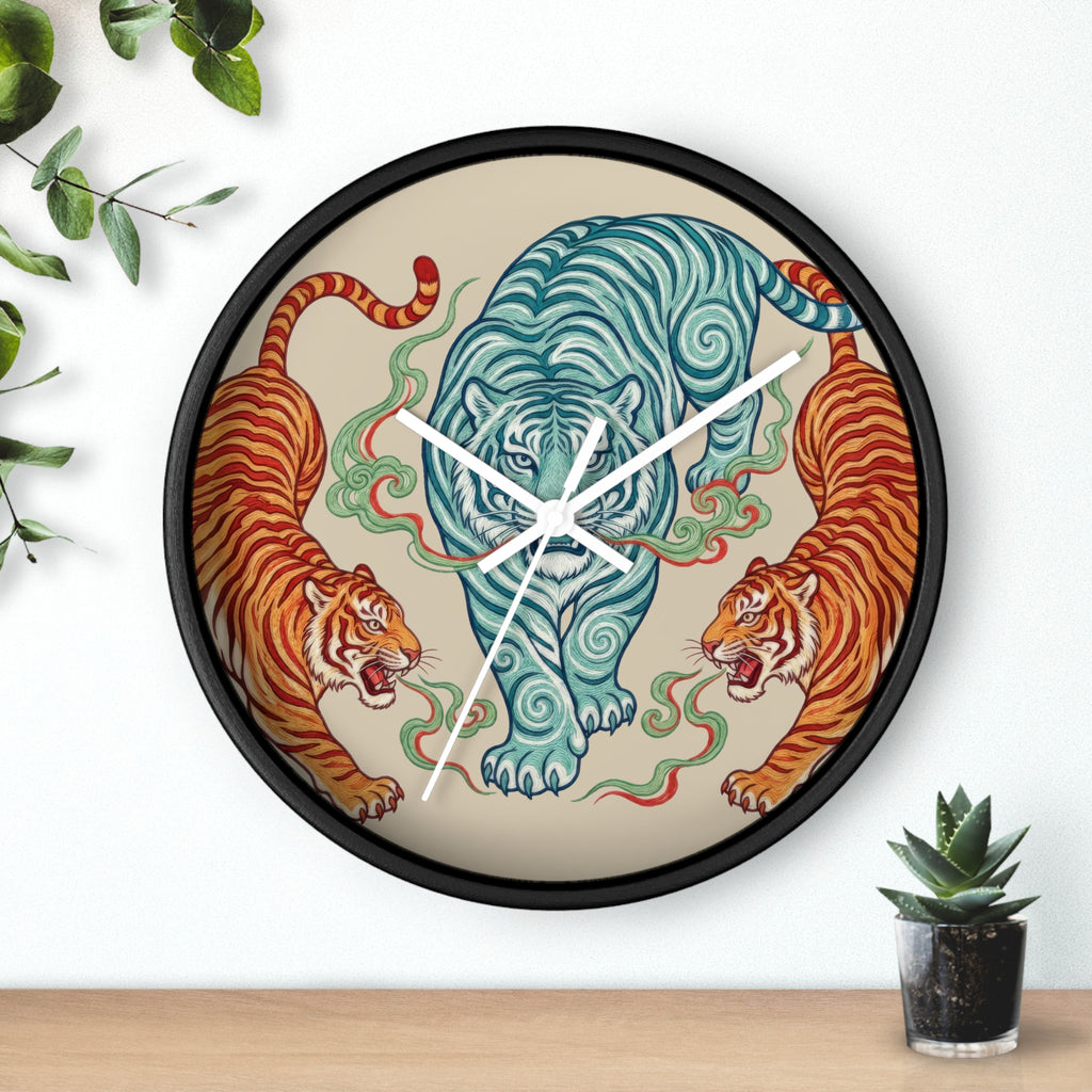 Chinoiserie Three Tigers Wall Clock | Mid Century Modern