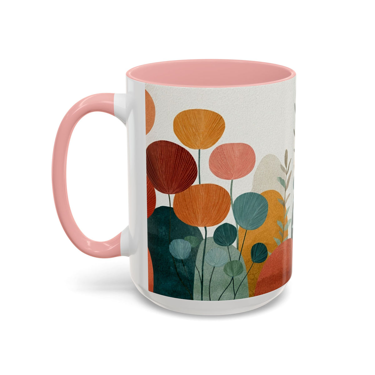 Mid-Century Boho Floral Accent Mug | Abstract Botanical Coffee Cup