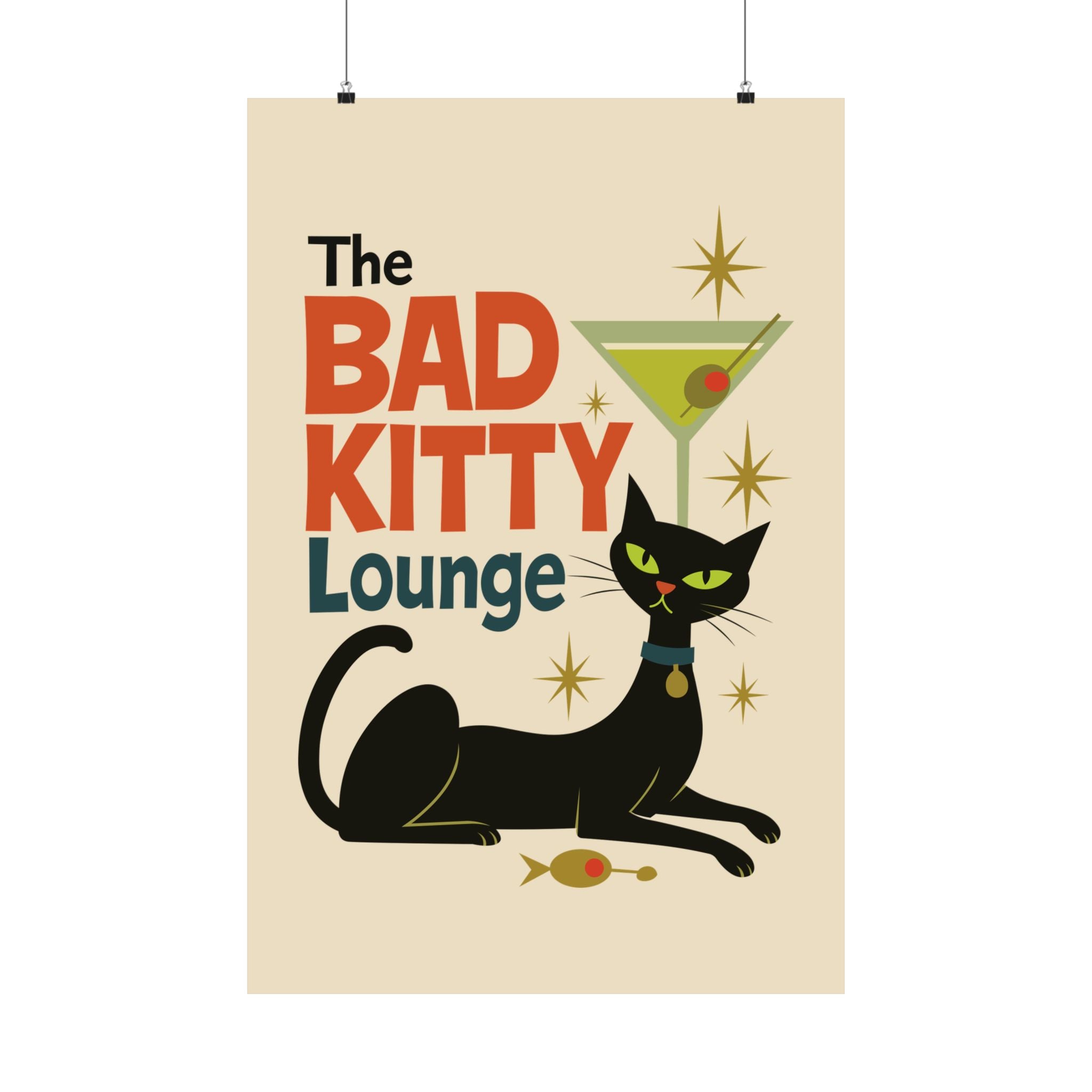 Mid Century Modern Cat Fine Art Poster Bad Kitty Lounge Decor, Vintage Cat Art Wall Art for Cat Lovers Unique Gift for Home Retro Cat Decor