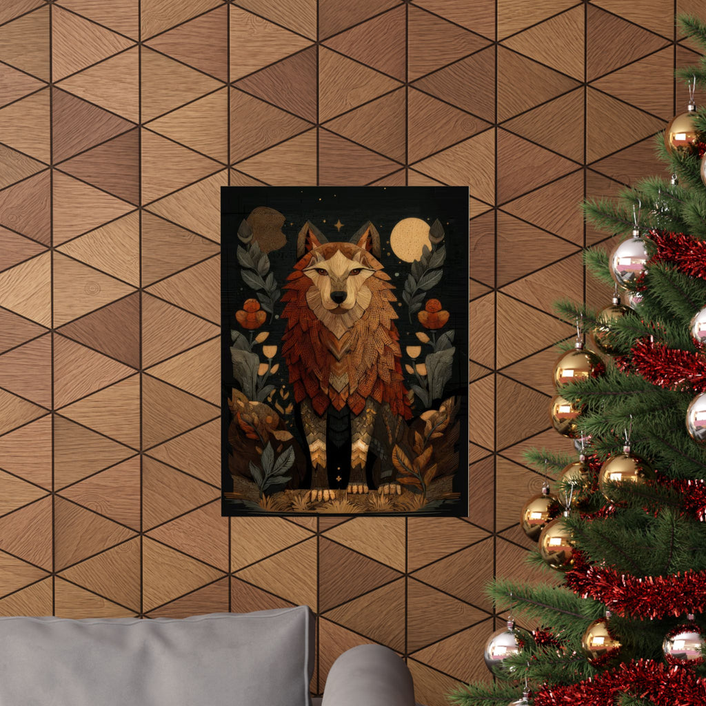 Ancestral Wolf Tapestry Print | Folk Woodland Wall Art