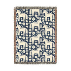 Scandinavian Dala Horse Woven Throw Blanket  | Nordic Folk Art Throw
