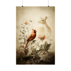 Woodland Cardinal Doe Poster | Floral Nature Scene