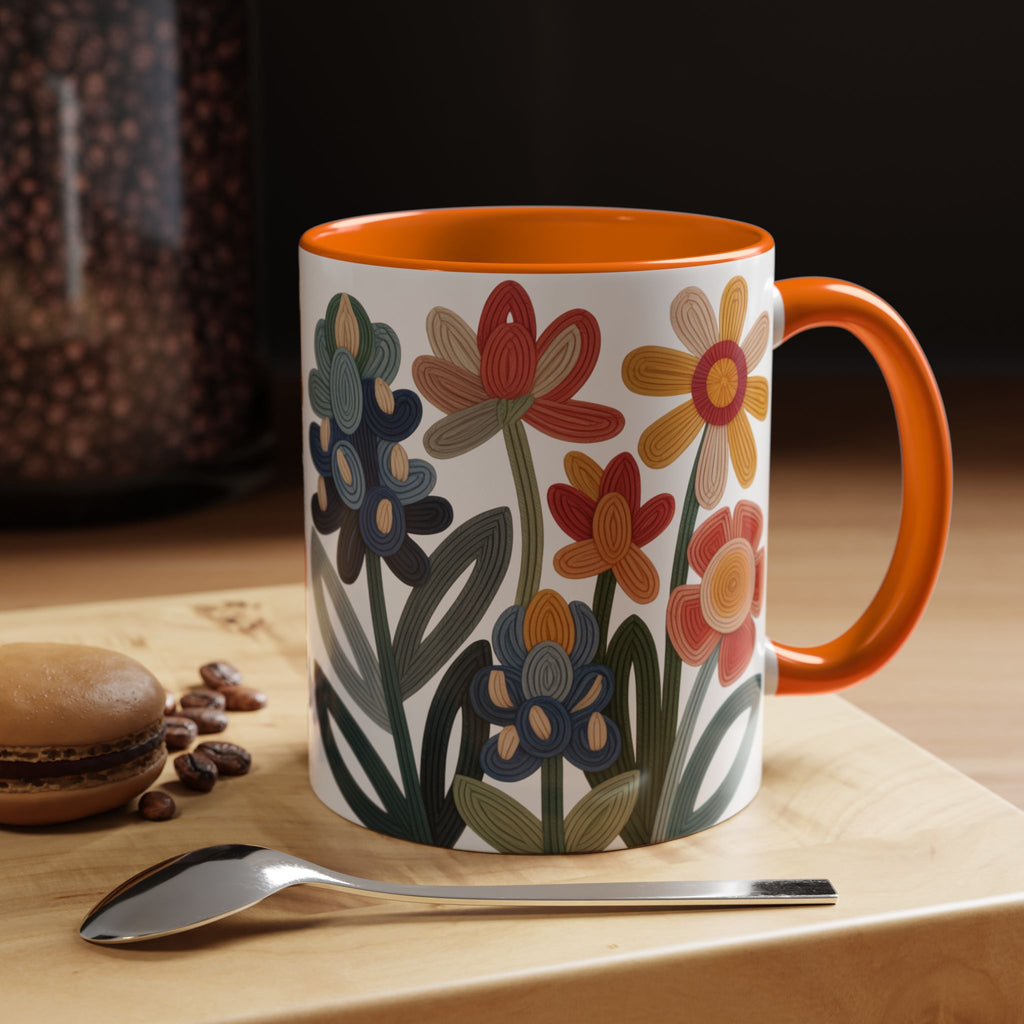 Retro Floral Accent Mug | Colorful Botanical Coffee Cup