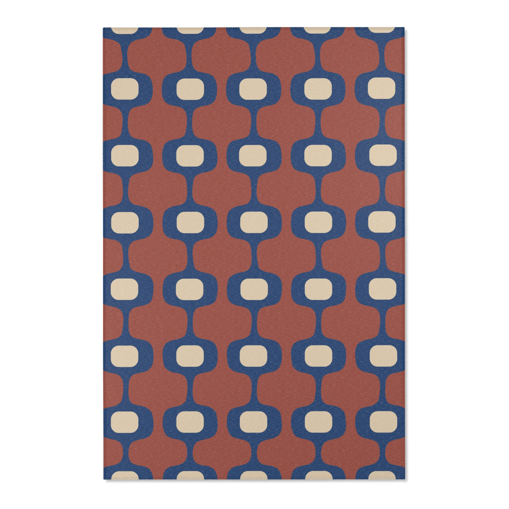 Mid-Century Geometric Area Rug | Retro Hourglass Pattern in Blue Terracotta Cream