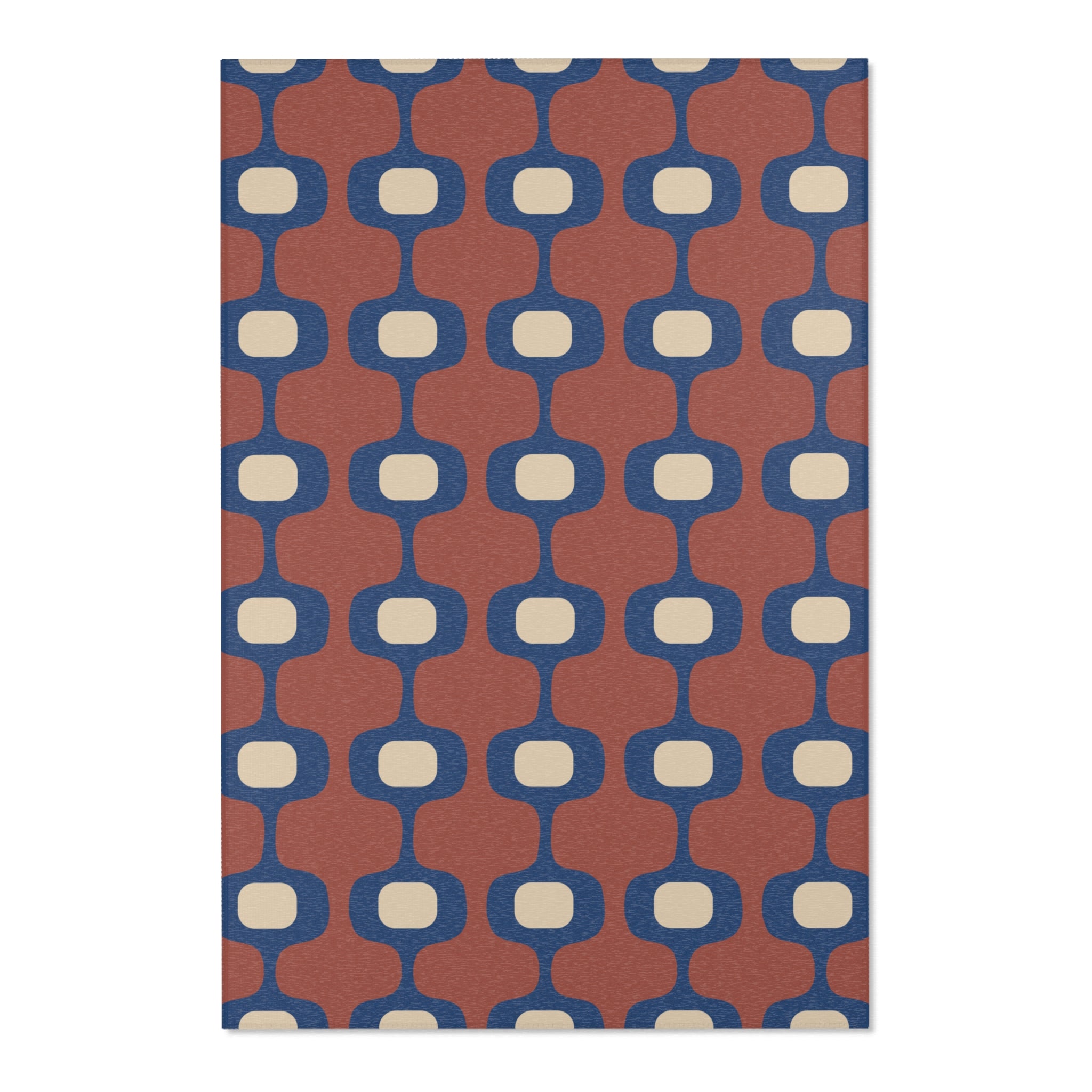 Mid-Century Geometric Area Rug | Retro Hourglass Pattern in Blue Terracotta Cream