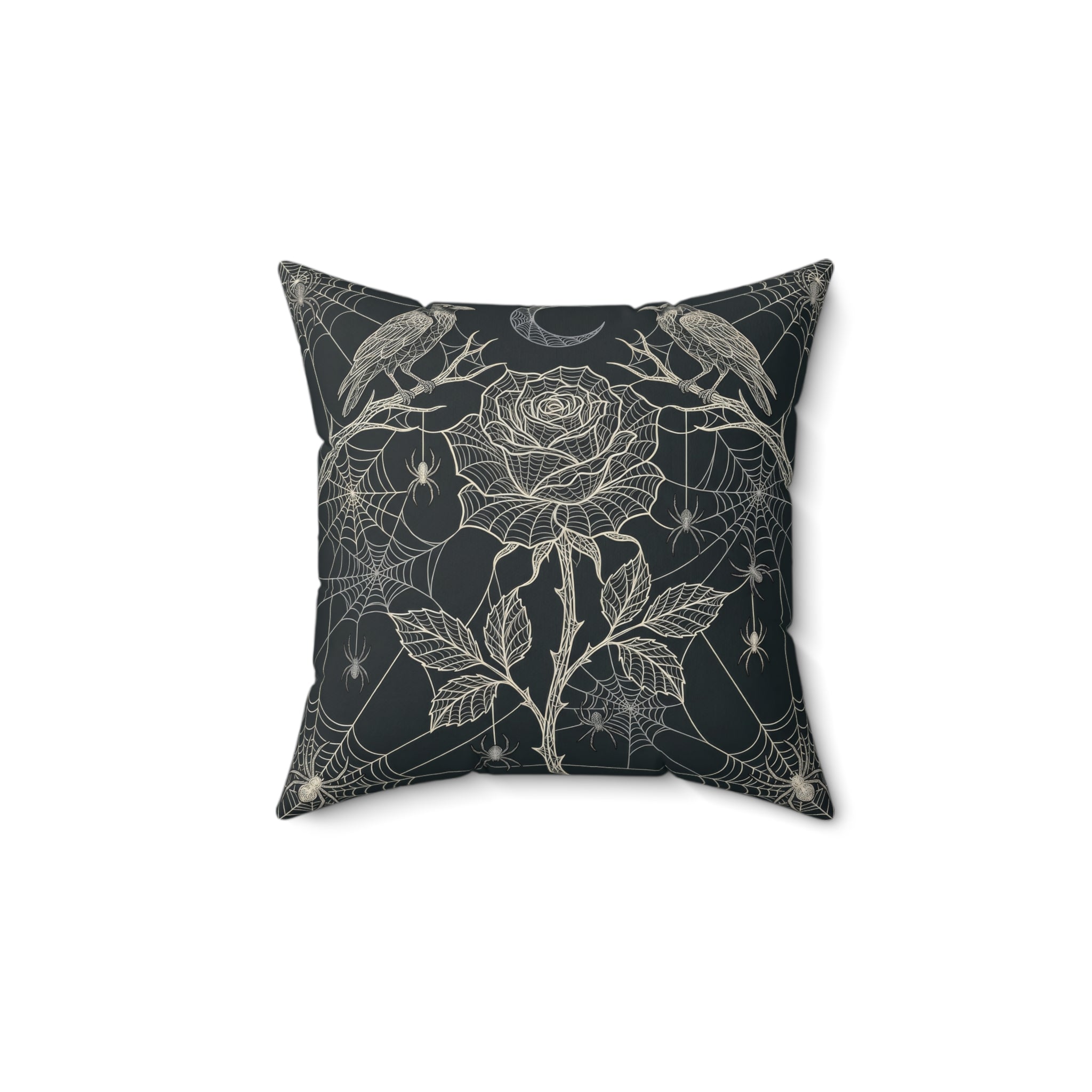 Gothic Spiderweb Rose Pillow | Charcoal Decorative Throw Pillow
