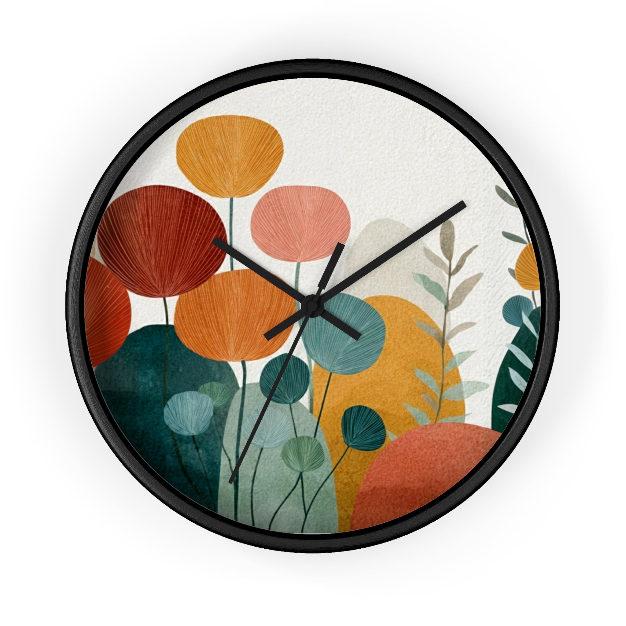Mid Century Modern Clock |Botanical Modern Watercolor Florals