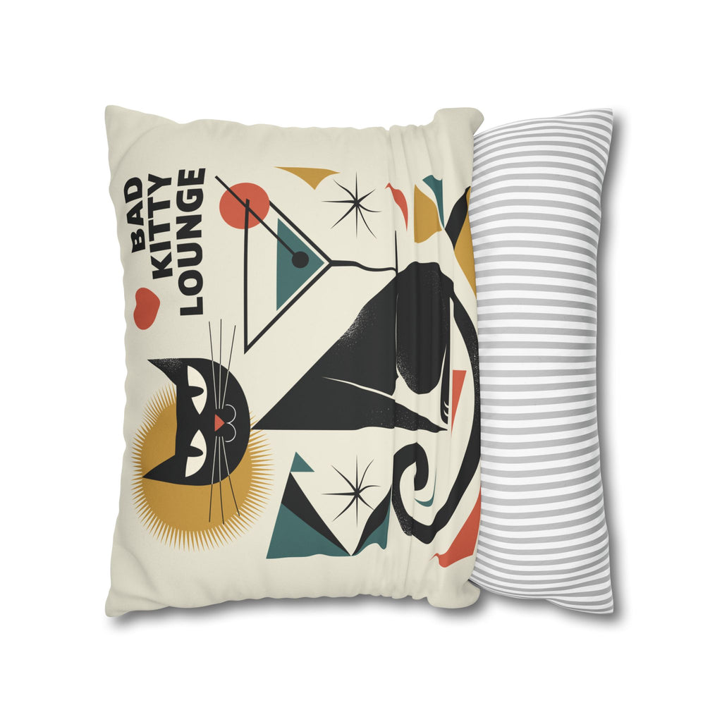 Bad Kitty Mid Century Modern | Art Deco Faux Suede Square Pillowcase | Retro Cat Accent