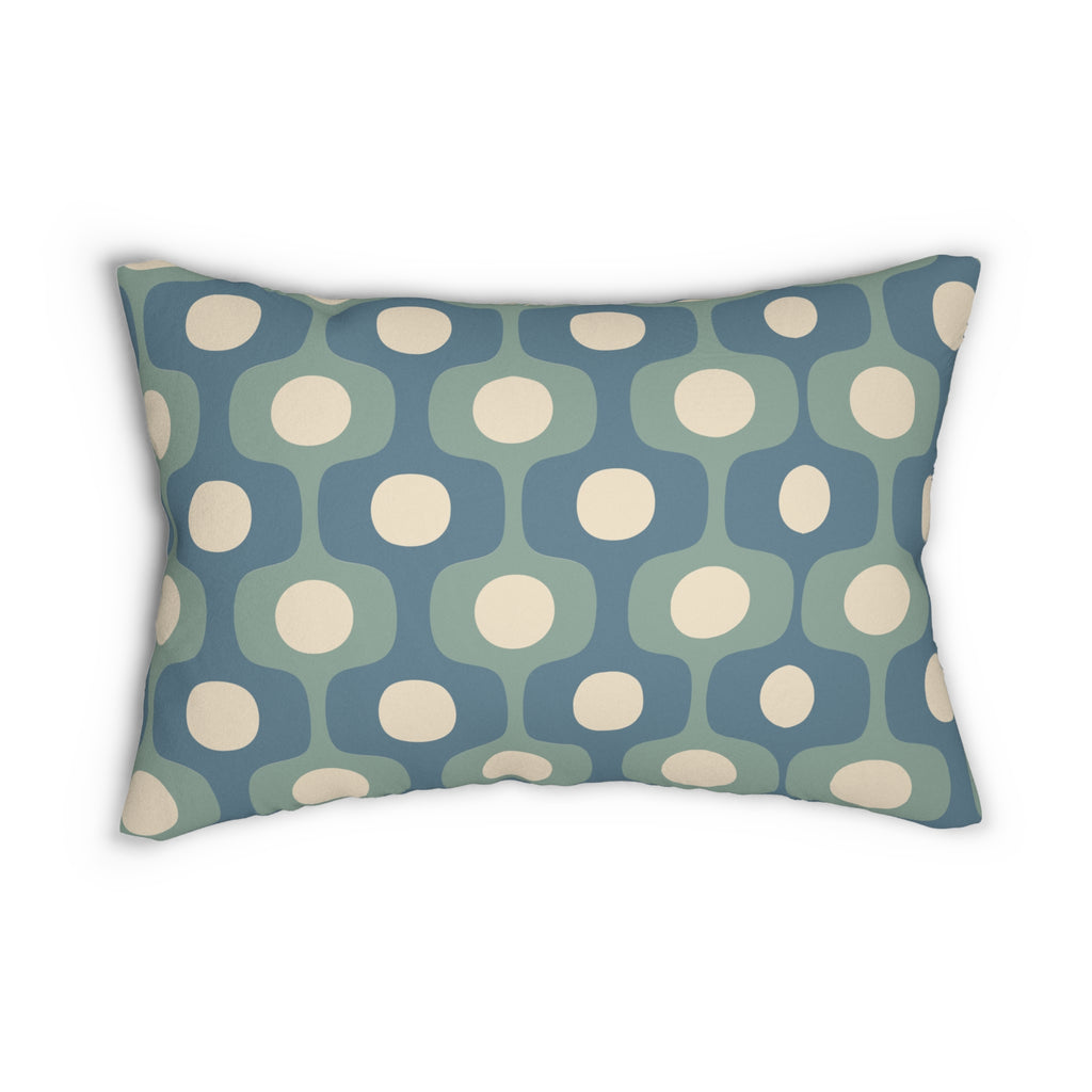Mid-Century Geometric Pattern Lumbar Pillow | Teal Sage Cream