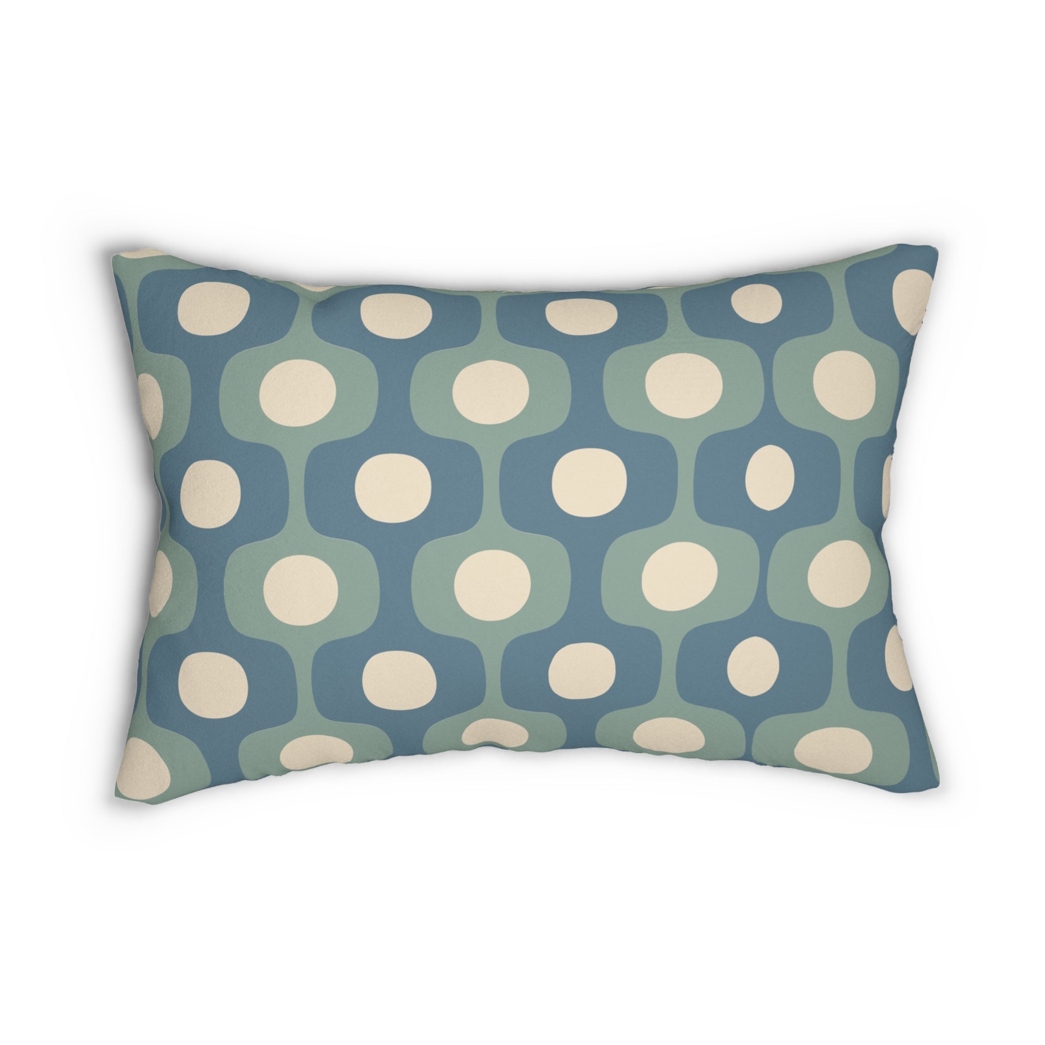 Mid-Century Geometric Pattern Lumbar Pillow | Teal Sage Cream