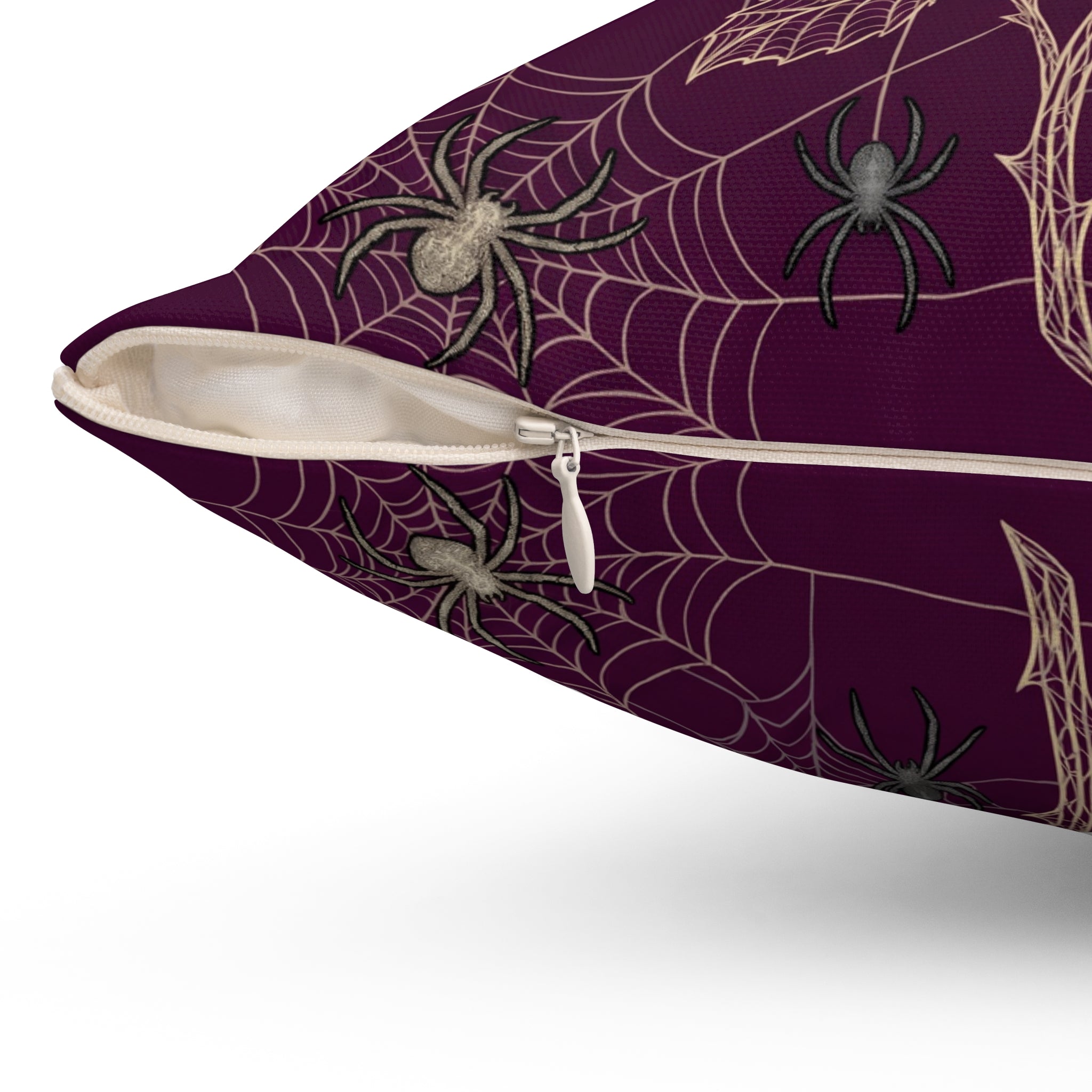 Gothic Spiderweb Rose Pillow | Burgundy Decorative Throw Pillow