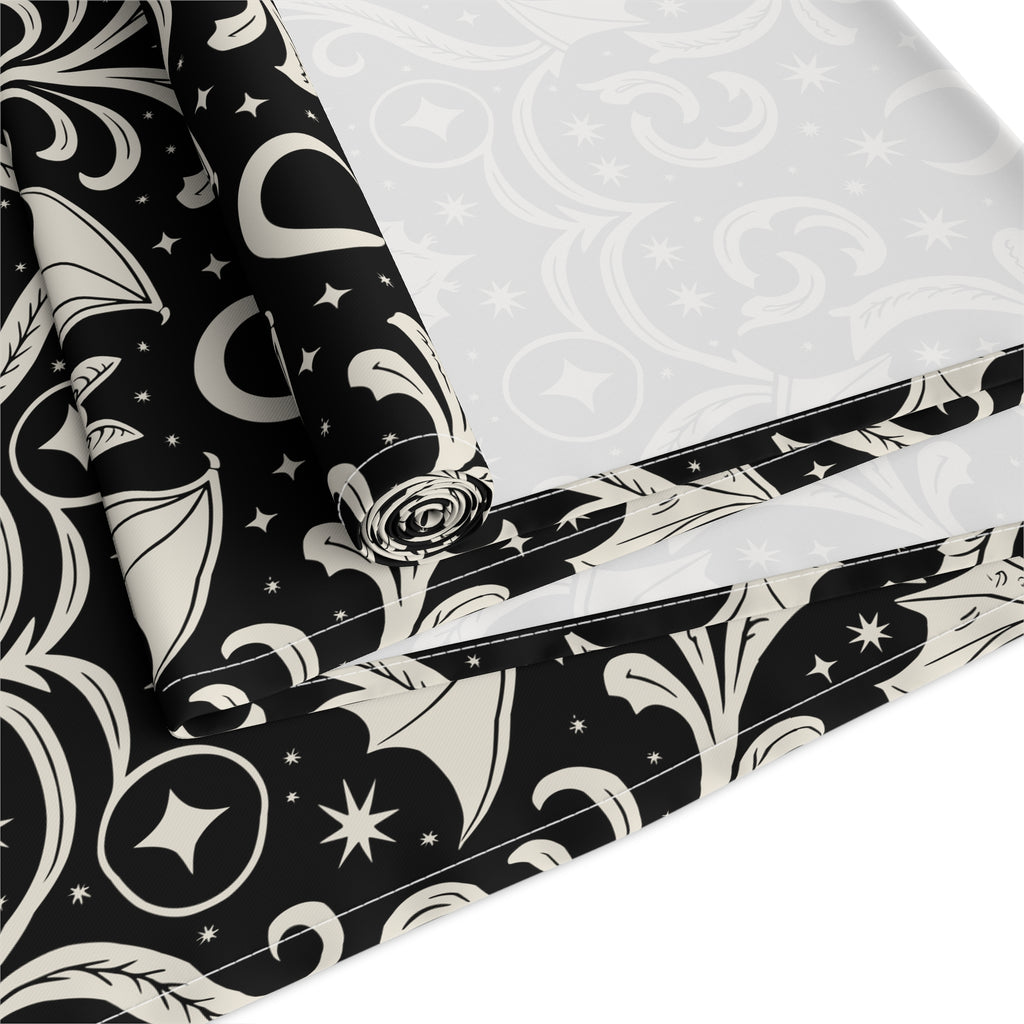 Gothic Bat Damask Table Runner | Black Halloween Table Decor