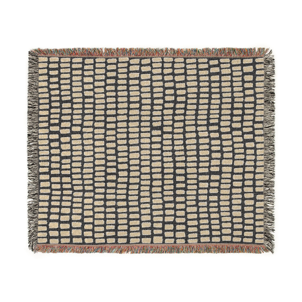Black Cream Woven Throw Blanket, Cotton Couch Blanket, Dark Neutral Bed Throw, Minimalist Scandinavian Decor