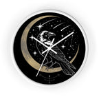 Raven Crescent Moon Wall Clock | Gothic Celestial Decor