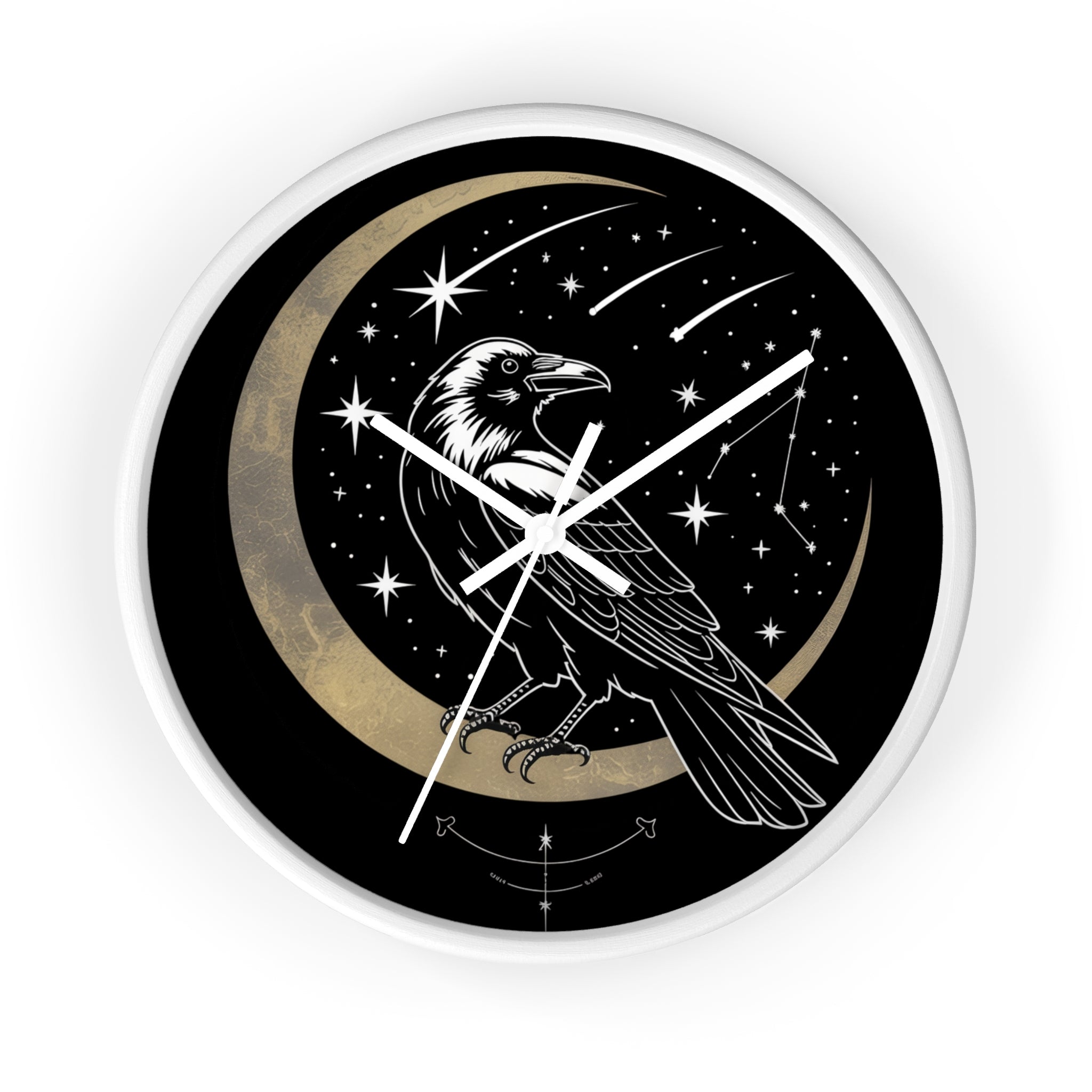 Raven Crescent Moon Wall Clock | Gothic Celestial Stars, Witchy Dark Academia