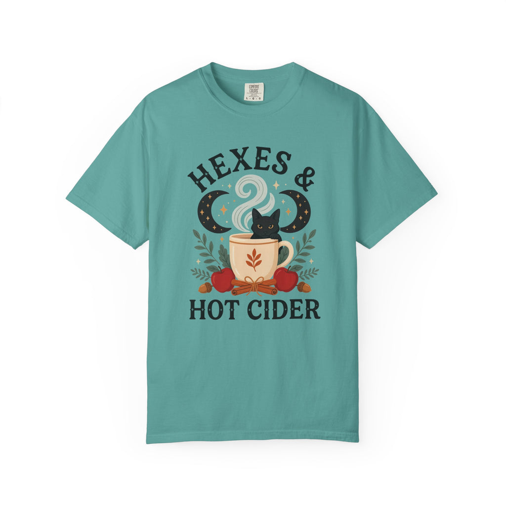 Hexes & Hot Cider T-shirt | Black Cat Mug Autumn Witchy Design