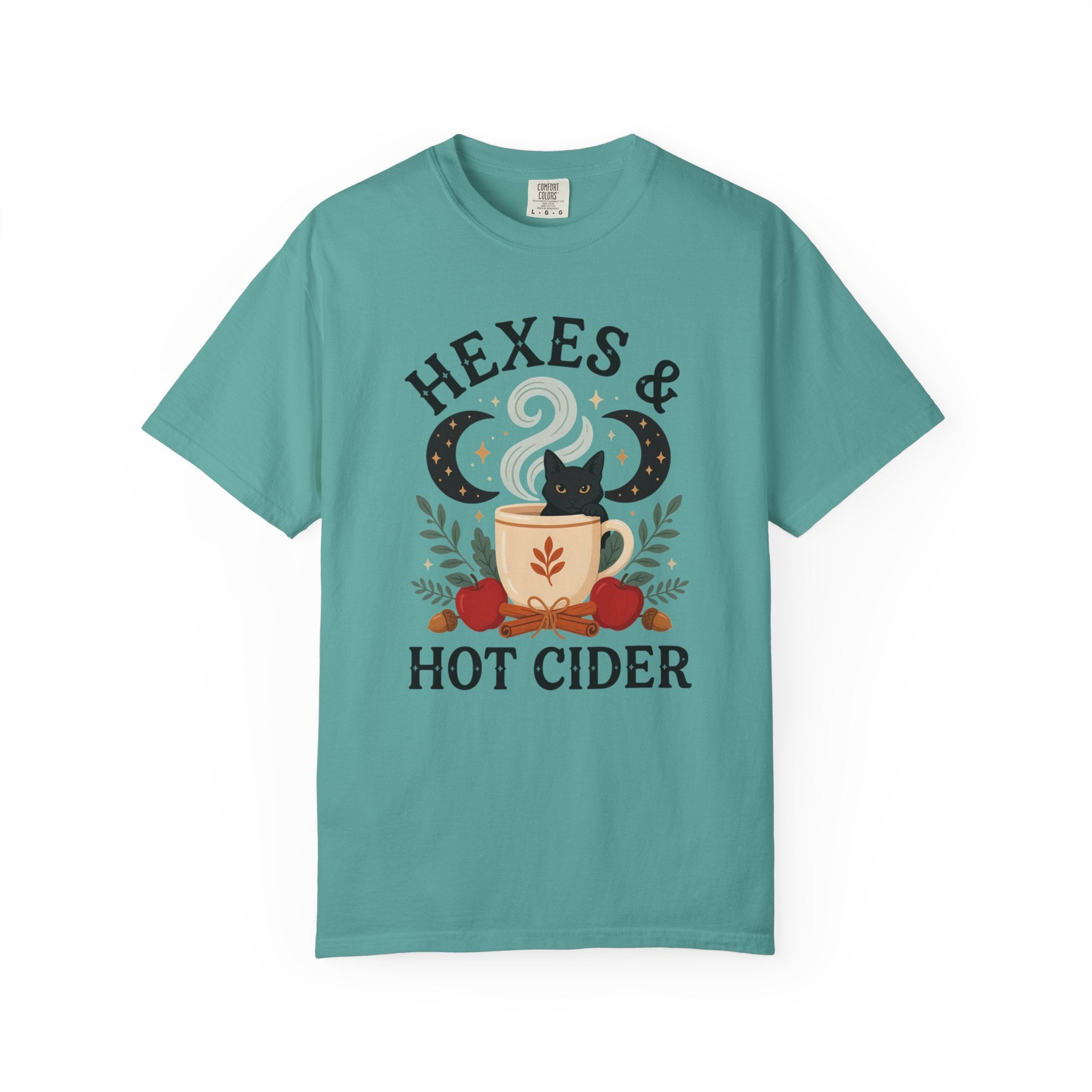 Hexes & Hot Cider T-shirt | Black Cat Mug Autumn Witchy Design