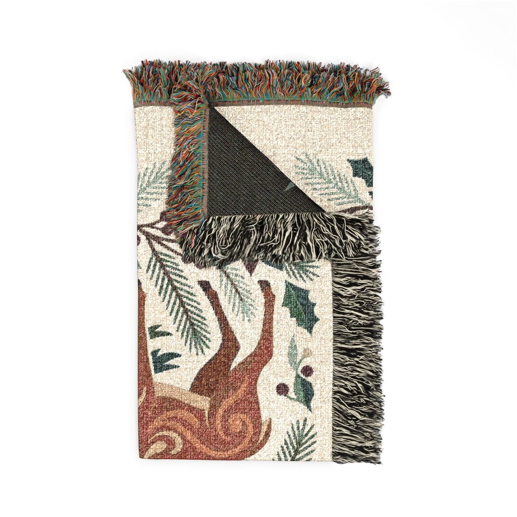 Folk Fox & Floral Woven Blanket | Tapestry Throw