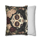 Gothic La Catrina Throw Pillow | Faux Suede Sugar Skull Cushion Cover, Dark Boho Decor